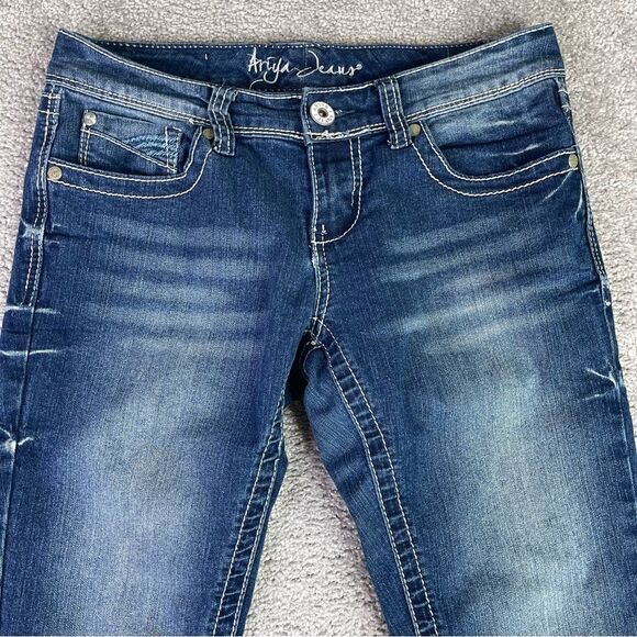 Ariya Jeans Women’s 3/4 Blue Skinny Low Rise Dark Denim Stretch Y2K - Picture 2 of 10